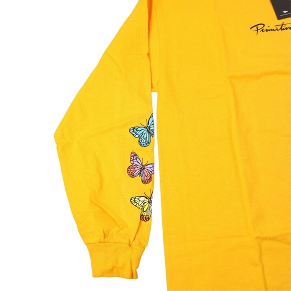 primitive skateboarding t shirt long sleeve/ gold color / butterfly graphic tee - Picture 4 of 5